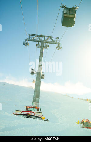 Seilbahn Kabinen im Winter sports Resort Area - Jasna, Chopok, Slowakei Stockfoto