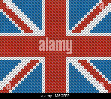 Großbritannien Flagge Hintergrund mit Stickerei cross-Stitch Stock Vektor