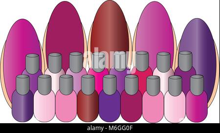 Nägel und Polnischen in Rosa- und Violetttönen. Stock Vektor