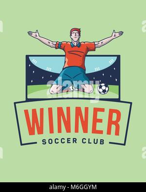 Die Fußball-Gewinner ist ein Vektor Illustration über einen Fußball scorer Jubel nach einem Ziel Stock Vektor