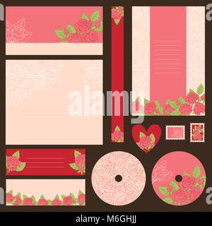 Satz von Hochzeit Einladungen mit Blumen Hintergrund Stock Vektor