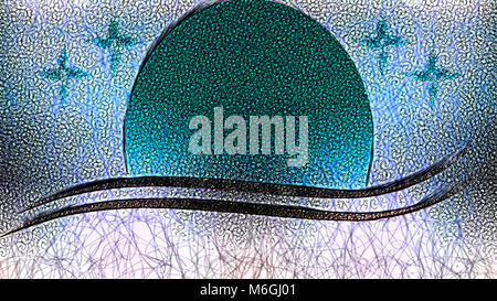 Blue Moon zeigt den Nachthimmel, Mond und Sterne über die Wellen des Meeres Stockfoto