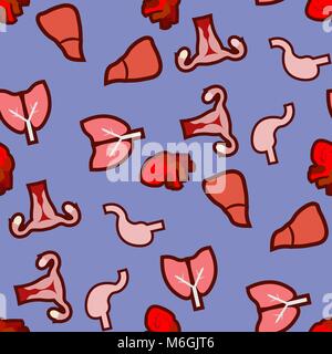 Menschliche Organe nahtlose doodle Muster. Muster auf dem medizinischen Thema der Organe Lunge, Uterus-, Magen, Herz, Leber. 10 eps Stock Vektor