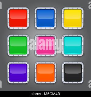 Satz von Hintergründen mit Metall Grenze für die App Icons Stock Vektor