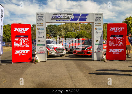 Nocken australische Meisterschaften - Eureka Rally 2018 Podium Credit: Brett Keating/Alamy leben Nachrichten Stockfoto