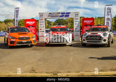 Nocken australische Meisterschaften - Eureka Rally 2018 Podium Credit: Brett Keating/Alamy leben Nachrichten Stockfoto