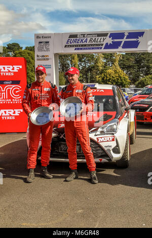 Nocken australische Meisterschaften - Eureka Rally 2018 Podium Credit: Brett Keating/Alamy leben Nachrichten Stockfoto