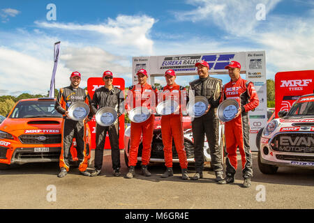 Nocken australische Meisterschaften Podium feiern - ARC-Podium 2018 - J.McCarthy, H. Bates, M. Potter, S. Glenney, B. Searcy, E. Evans. Credit: Brett Keating/Alamy leben Nachrichten Stockfoto