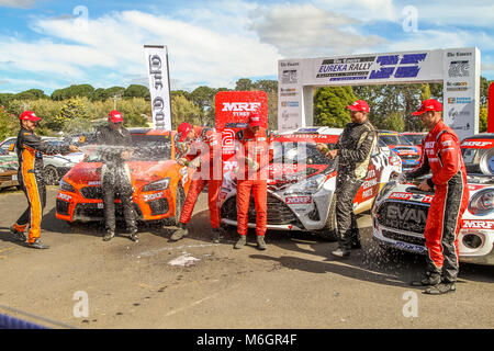 Nocken australische Meisterschaften Podium feiern - ARC-Podium 2018 - J.McCarthy, H. Bates, M. Potter, S. Glenney, B. Searcy, E. Evans. Credit: Brett Keating/Alamy leben Nachrichten Stockfoto