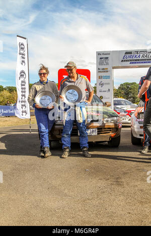 Nocken australische Meisterschaften Podium-ARC - Hinterradantrieb Podium 2018 - 2 rd Place Jason leanne & Amanda Ramia - Pronto Satria 2000 Podium.. Credit: Brett Keating/Alamy leben Nachrichten Stockfoto