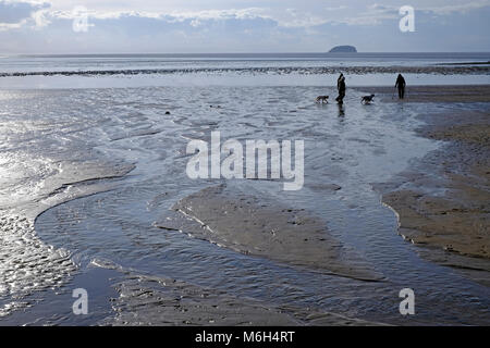 Weston-super-Mare, Großbritannien. 4. März, 2018. UK Wetter: Ströme von Wasser fließt über den Strand als der Schnee der letzten Tage schmilzt an einem sonnigen Sonntag Nachmittag. Keith Ramsey/Alamy leben Nachrichten Stockfoto