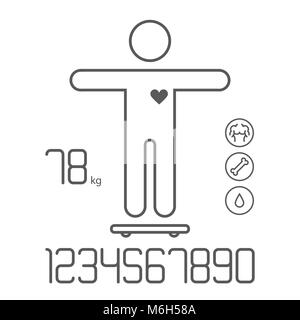 Smart Gewicht der Waage fett Knochen wasser Symbole zahlen. Vector Illustration. Stock Vektor