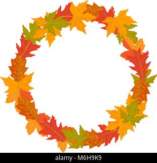 Vector Illustration runde Kranz der Blätter im Herbst gelb grün rot braun Farbe Stock Vektor