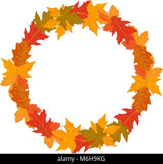 Vector Illustration runde Kranz der Blätter im Herbst gelb grün rot braun Farbe Stock Vektor