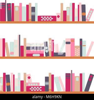 Vector Illustration der Bücherregale mit Retro Stil Bücher Stock Vektor