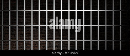 Haft, Gefängnis metallischen Balken auf dunklen, ziegelwand Hintergrund, Banner. 3D-Darstellung Stockfoto