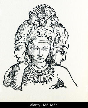 Diese Abbildung stammt aus um 1898 und zeigt die Trimurti. Im Hinduismus, in der Trimurti stellen die höchste Göttlichkeit. Dieser Dreiklang von Gottheiten ist in der Regel wie folgt: Brahma den Schöpfer, Vishnu den Erhalter und Shiva ist der Zerstörer. Stockfoto