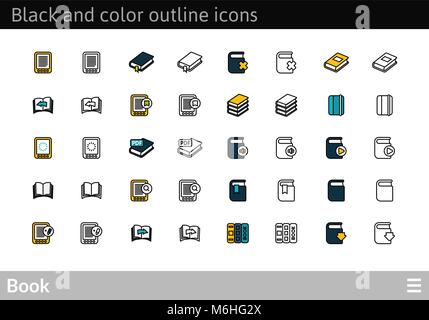Schwarz und Farbe Gliederung Symbole, dünnen Strich-Linie-Style-design Stock Vektor