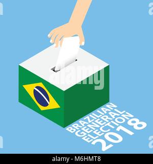 Brasilianische allgemeinen Wahlen 2018 Vector Illustration Flat Style - Hand Wahlschein in die Urne Stock Vektor
