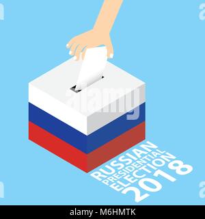 Russische Präsidentschaftswahl 2018 Vector Illustration Flat Style - Hand Wahlschein in die Urne Stock Vektor