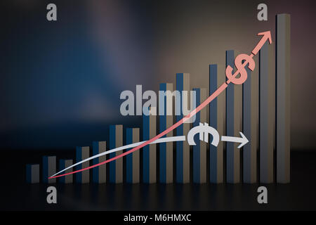 Die finanziellen Investitionen der Unternehmen, Pfeile, die für den Erfolg der Geldanlage, Börse Chart Stockfoto