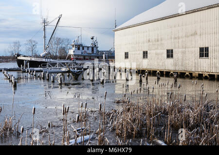 Erbe net loft Gebäude am Ufer des Fraser River in Steveston, Kanada Stockfoto