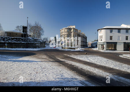 Calverley Park Crescent, Tunbridge Wells, Tier aus dem Osten Schneefall im März 2018 Stockfoto