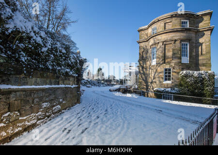 Calverley Park Crescent, Tunbridge Wells, Tier aus dem Osten Schneefall im März 2018 Stockfoto