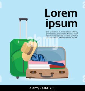 Gepäck Koffer und Taschen über Hintergrund mit Kopie Raum Reisen und Tourismus Konzept Stock Vektor