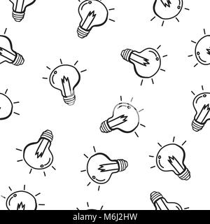 Doodle Hand hat Glühbirne nahtlose Hintergrund unorganisiert gezeichnet. Vector Illustration. Stock Vektor