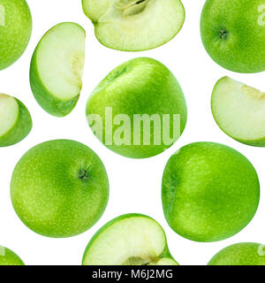 Grüne Äpfel nahtlose Muster auf weißem Hintergrund Stockfoto