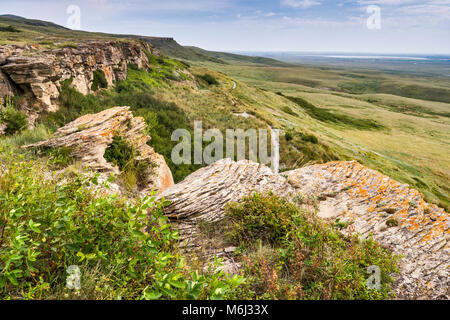 Buffalo Jump Klippen, wo Büffel gejagt durch Blackfoots fielen, Head-Smashed-In Buffalo Jump Interpretive Center, Fort Macleod, Alberta, Kanada Stockfoto