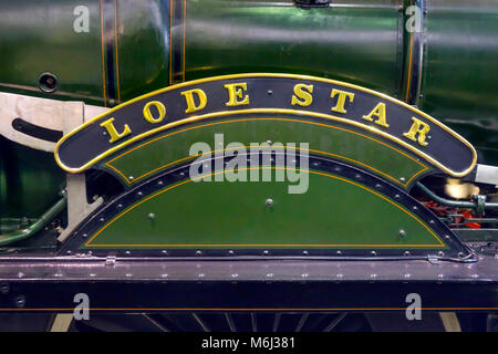 Typenschild ex-GWR Star Class Dampflok Motor" Lode Star" auf Anzeige an das Nationale Eisenbahnmuseum York GROSSBRITANNIEN Stockfoto