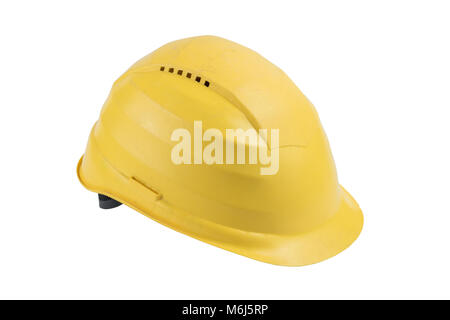 Gelbe Helm auf weißem Hintergrund verwendet. Clipping Pfad gespeichert. Schutzhelm, Baumaschinen. Gelb-Helm. Stockfoto