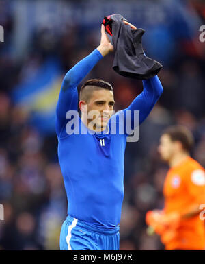 Brighton & Hove Albion Anthony Knockaert feiert Sieg nach der Premier League Match an der AMEX Stadion, Brighton. Stockfoto