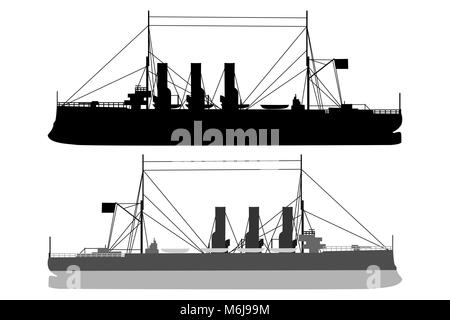 Silhouette eines Schiffes - Vector Illustration - Schwarz und Weiß, Kreuzer Aurora Stock Vektor