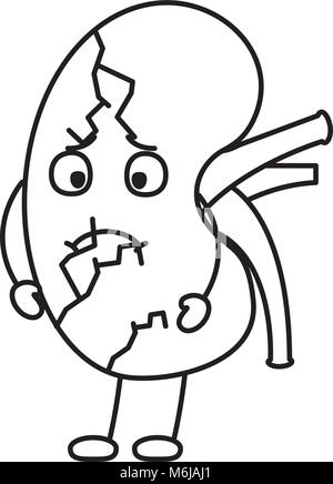 Cartoon kranken Charakter der menschlichen Niere Stock Vektor