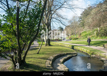 Ein Strom durch Trenance Garten in Newquay Cornwall fließt. Stockfoto