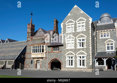 Die große Schule und Hase Memorial Library auf Viereck, Christ's College, Rolleston Avenue, Christchurch, Canterbury, South Island, Neuseeland Stockfoto