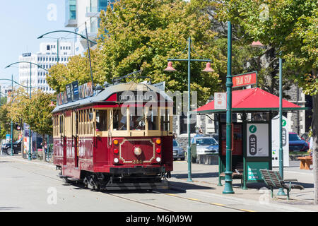 City Tour Straßenbahn-Haltestelle, Worcester Boulevard, Christchurch, Canterbury, Neuseeland Stockfoto