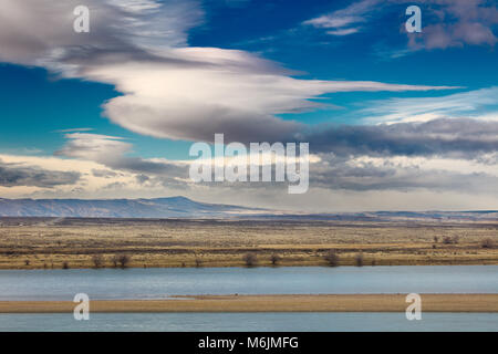 Sandbar und weiten Himmel, Columbia River, Hanford Reach National Monument, Central Washington Stockfoto