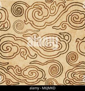 Retro braun Aquarell Textur grunge nahtlose Hintergrund orientalische Chinesischen Spirale runde Cloud Stock Vektor