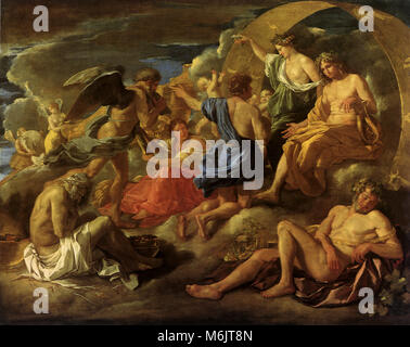 Helios und Phaeton mit Saturn und die vier Jahreszeiten, Poussin, Nicolas, 1630. Stockfoto