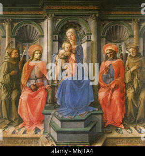 Madonna auf dem Thron mit vier Heiligen, LIPPI, Filippino, 1450. Stockfoto