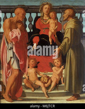 & Madonna mit Kind und Heiligen Hieronymus & Francis & zwei Engel, Pontormo, Jacopo da, 1540. Stockfoto