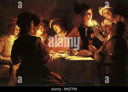 Abendessen mit einem Lautenspieler, Gerard van Honthorst,, 1620. Stockfoto