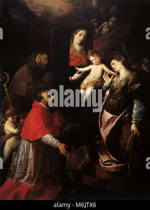 Madonna mit Kind und Heiligen Franziskus, Charles, & Katharina, Crespi, Giovanni Battista, oder, 1620. Stockfoto