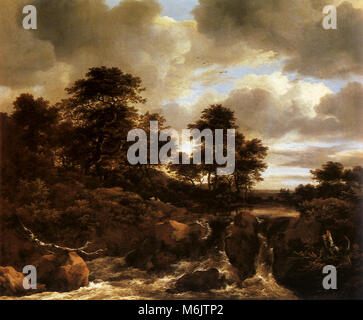 Landschaft und Wasserfall, Ruisdael, Jacob Isaacksz. Van, 1670. Stockfoto