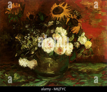 Schüssel mit Sonnenblumen, Rosen und andere Blumen, Van Gogh, Vincent Willem, 1886. Stockfoto