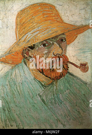 Selbstbildnis mit Pfeife und Strohhut, Van Gogh, Vincent Willem, 1888. Stockfoto